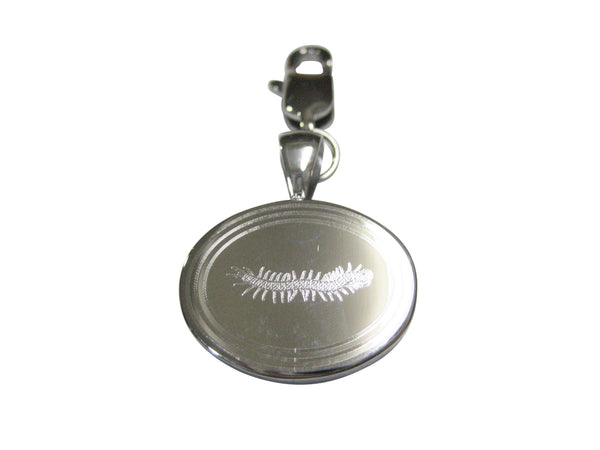 Silver Toned Etched Oval Centipede Bug Insect Pendant Zipper Pull Charm
