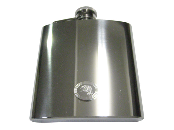 Silver Toned Etched Oval Chameleon 6oz Flask
