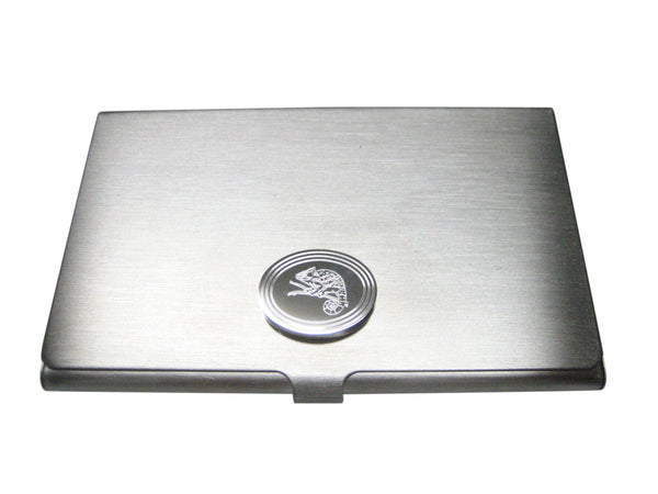 Silver Toned Etched Oval Chameleon Business Card Holder