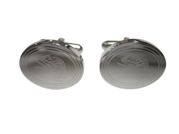 Silver Toned Etched Oval Chameleon Cufflinks