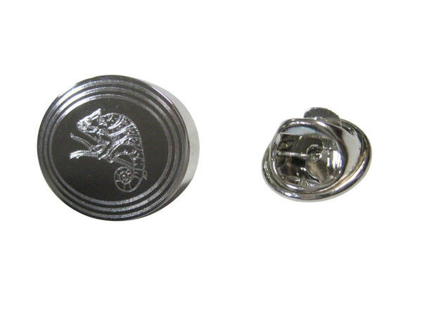Silver Toned Etched Oval Chameleon Lapel Pin