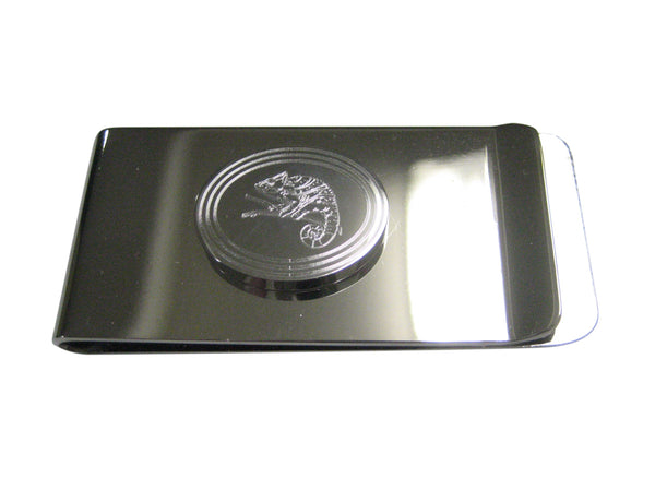 Silver Toned Etched Oval Chameleon Money Clip
