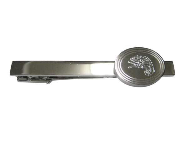 Silver Toned Etched Oval Chameleon Tie Clip