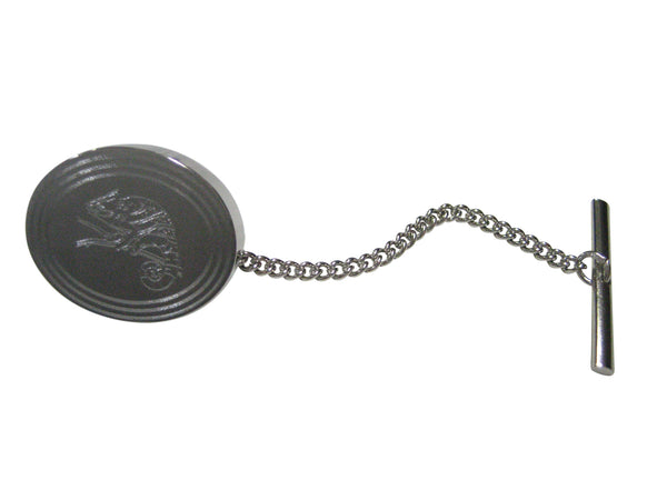Silver Toned Etched Oval Chameleon Tie Tack