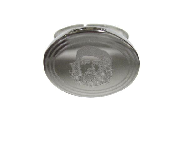 Silver Toned Etched Oval Che Guevara Adjustable Size Fashion Ring