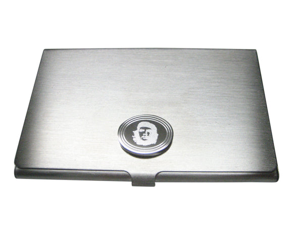 Silver Toned Etched Oval Che Guevara Business Card Holder