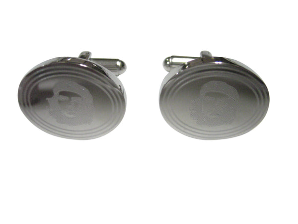 Silver Toned Etched Oval Che Guevara Cufflinks
