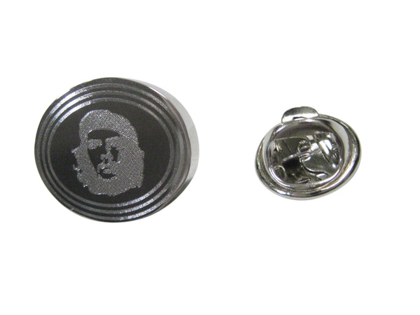 Silver Toned Etched Oval Che Guevara Lapel PIn