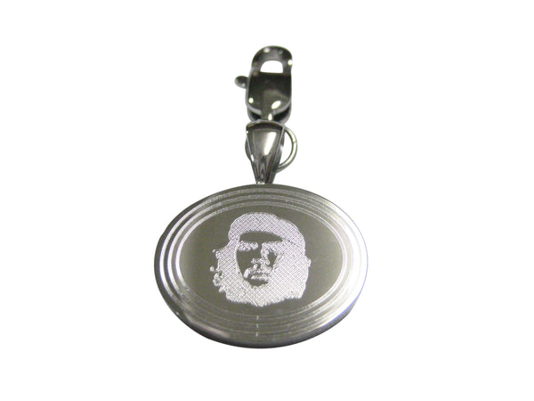 Silver Toned Etched Oval Che Guevara Pendant Zipper Pull Charm