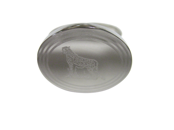 Silver Toned Etched Oval Cheetah Adjustable Size Fashion Ring