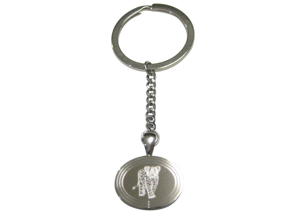 Silver Toned Etched Oval Cheetah Cub Pendant Keychain