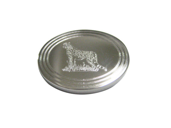 Silver Toned Etched Oval Cheetah Magnet