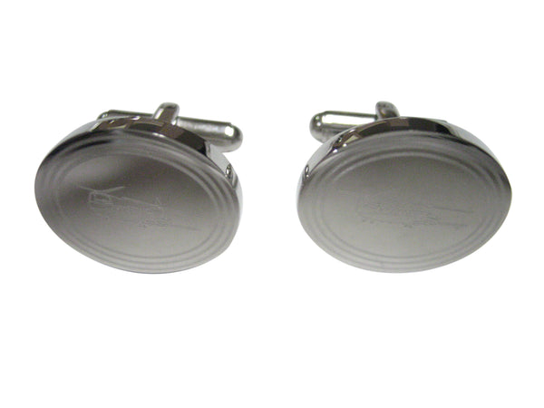 Silver Toned Etched Oval Chinook Helicopter Cufflinks