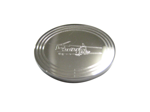 Silver Toned Etched Oval Chinook Helicopter Magnet