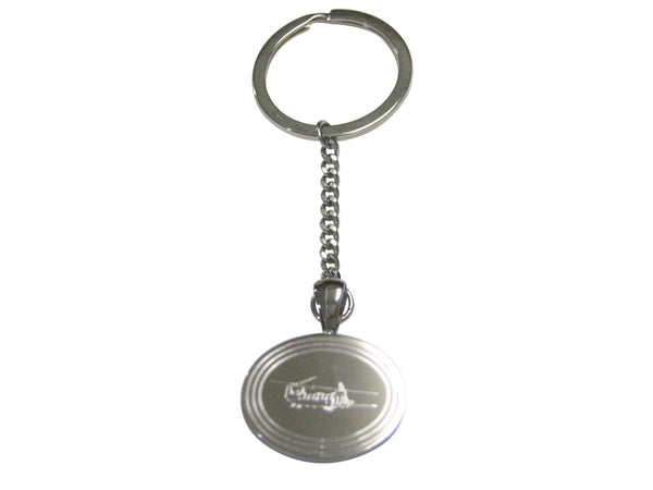 Silver Toned Etched Oval Chinook Helicopter Pendant Keychain
