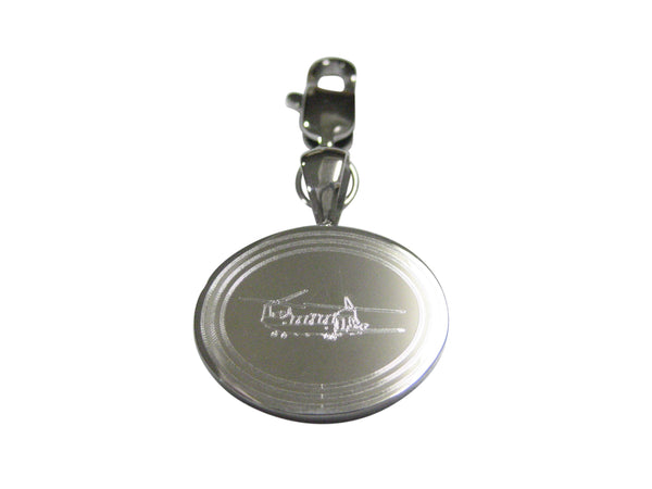 Silver Toned Etched Oval Chinook Helicopter Pendant Zipper Pull Charm