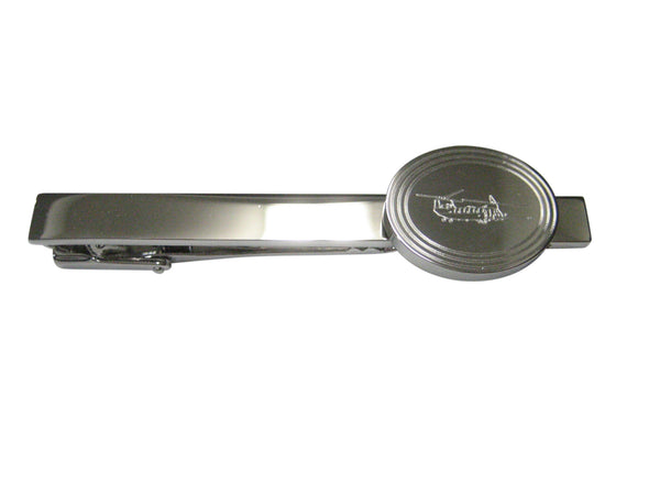 Silver Toned Etched Oval Chinook Helicopter Tie Clip