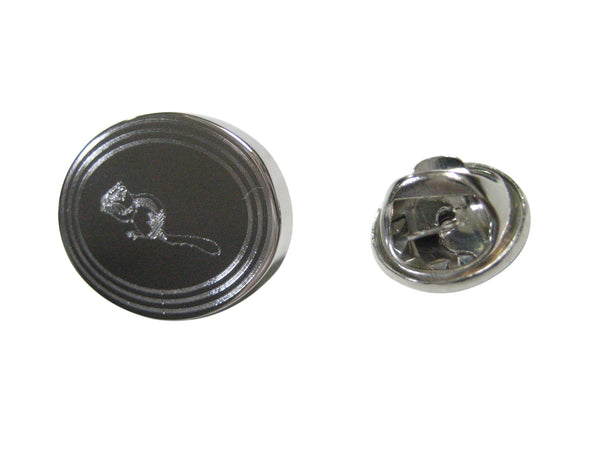 Silver Toned Etched Oval Chipmunk Lapel Pin