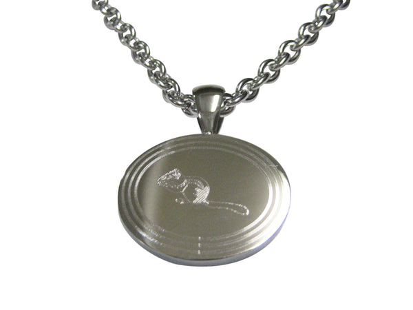 Silver Toned Etched Oval Chipmunk Pendant Necklace
