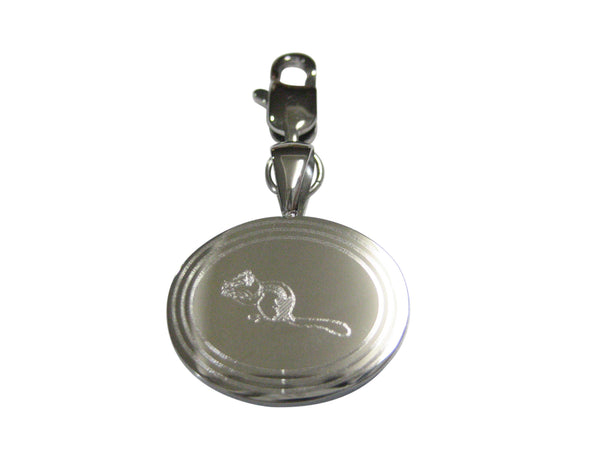 Silver Toned Etched Oval Chipmunk Pendant Zipper Pull Charm