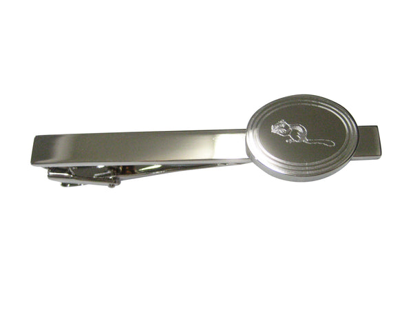 Silver Toned Etched Oval Chipmunk Tie Clip