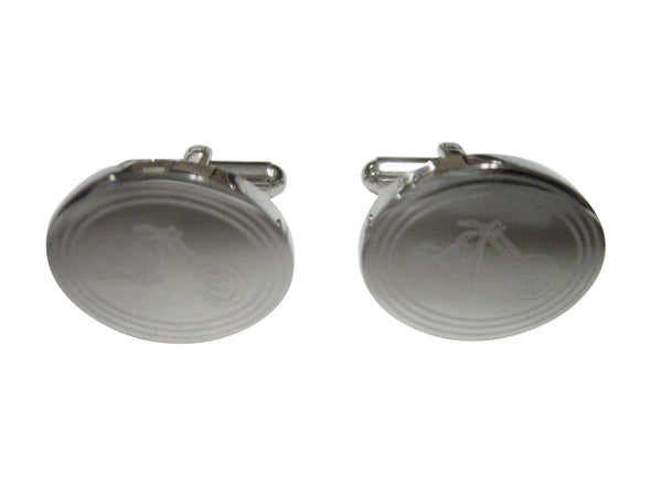 Silver Toned Etched Oval Chopper Motorcycle Cufflinks