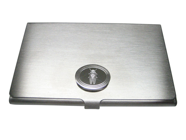 Silver Toned Etched Oval Cicada Bug Business Card Holder