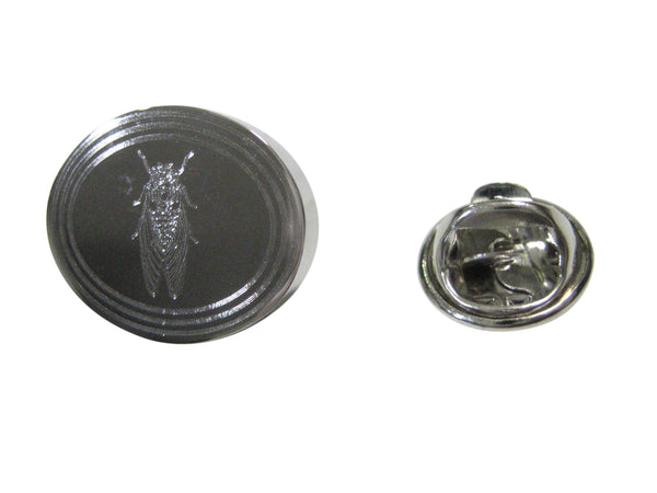 Silver Toned Etched Oval Cicada Bug Lapel Pin
