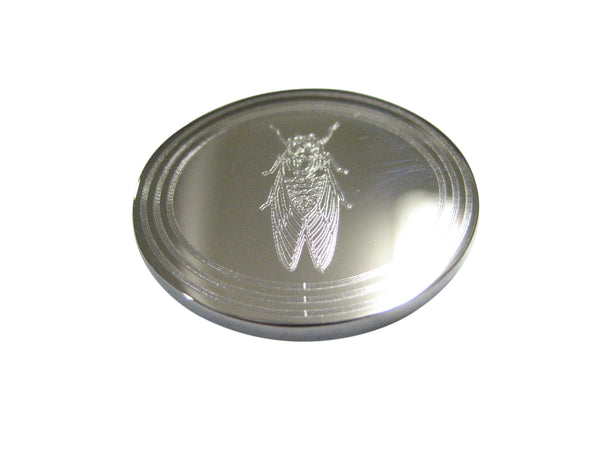 Silver Toned Etched Oval Cicada Bug Magnet