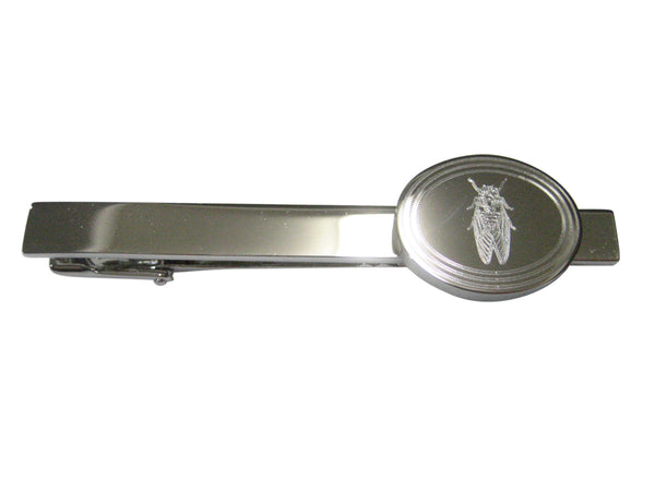 Silver Toned Etched Oval Cicada Bug Tie Clip