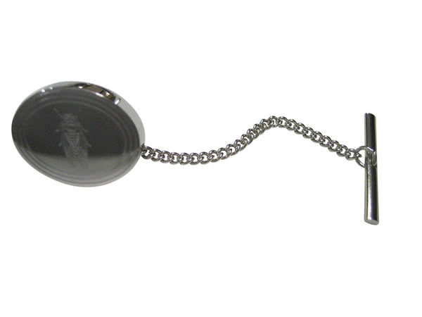 Silver Toned Etched Oval Cicada Bug Tie Tack