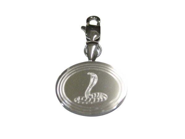 Silver Toned Etched Oval Cobra Snake Pendant Zipper Pull Charm