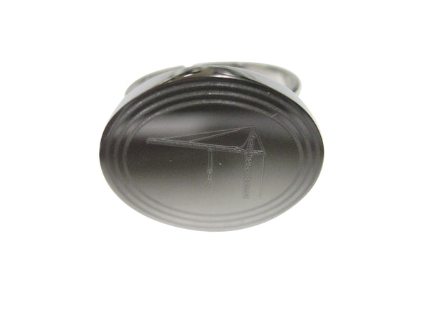 Silver Toned Etched Oval Construction Crane Adjustable Size Fashion Ring