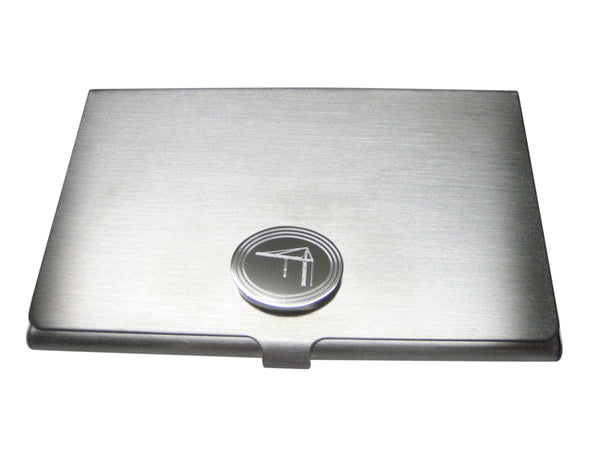 Silver Toned Etched Oval Construction Crane Business Card Holder