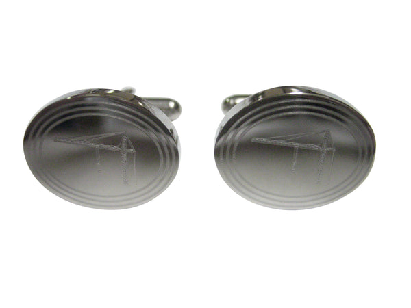Silver Toned Etched Oval Construction Crane Cufflinks