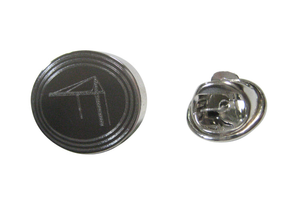 Silver Toned Etched Oval Construction Crane Lapel Pin