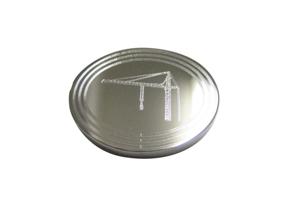 Silver Toned Etched Oval Construction Crane Magnet