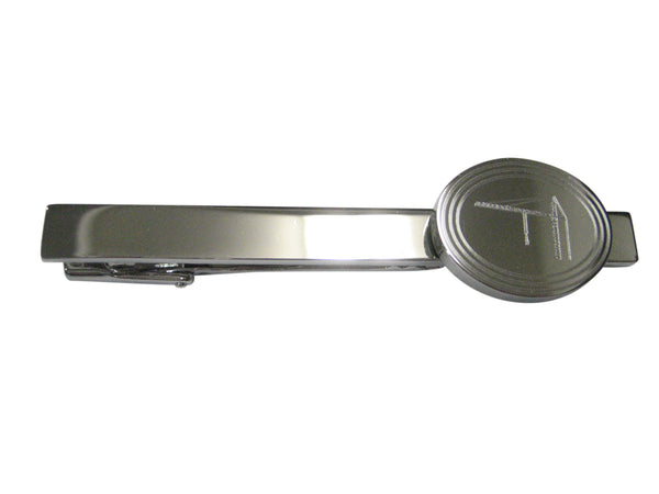 Silver Toned Etched Oval Construction Crane Tie Clip