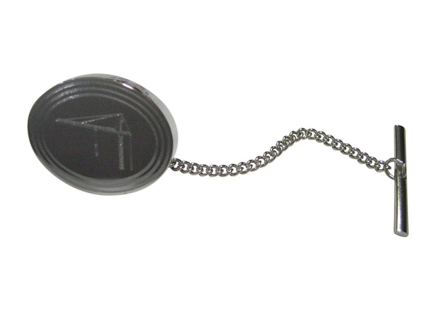 Silver Toned Etched Oval Construction Crane Tie Tack