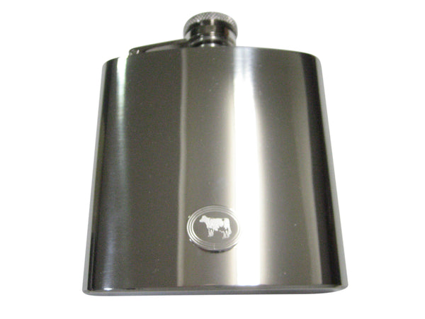Silver Toned Etched Oval Cow 6oz Flask