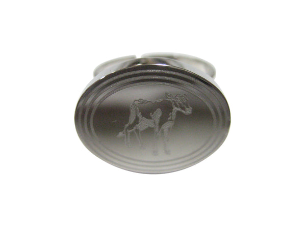 Silver Toned Etched Oval Cow Calf Adjustable Fashion Ring