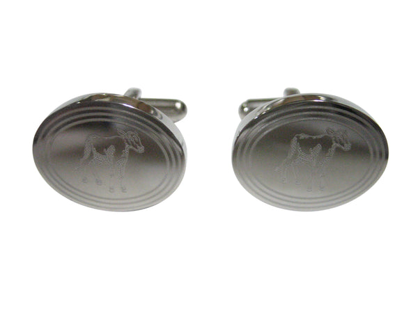 Silver Toned Etched Oval Cow Calf Cufflinks
