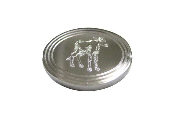 Silver Toned Etched Oval Cow Calf Magnet