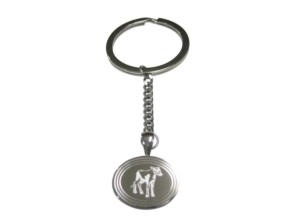 Silver Toned Etched Oval Cow Calf Pendant Keychain