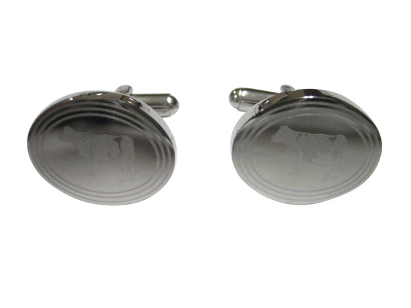 Silver Toned Etched Oval Cow Cufflinks