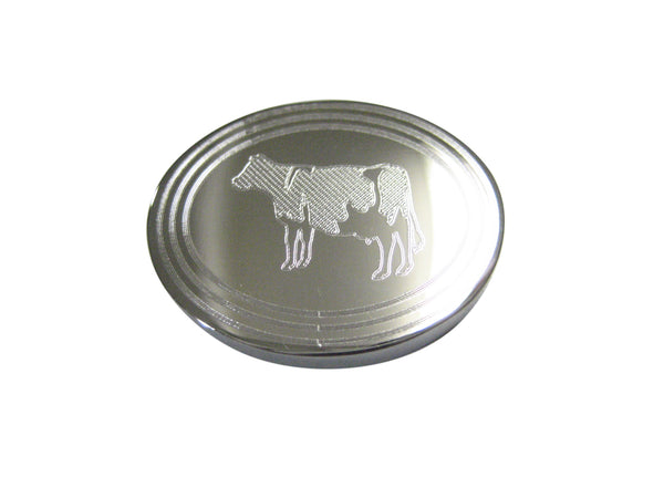 Silver Toned Etched Oval Cow Magnet