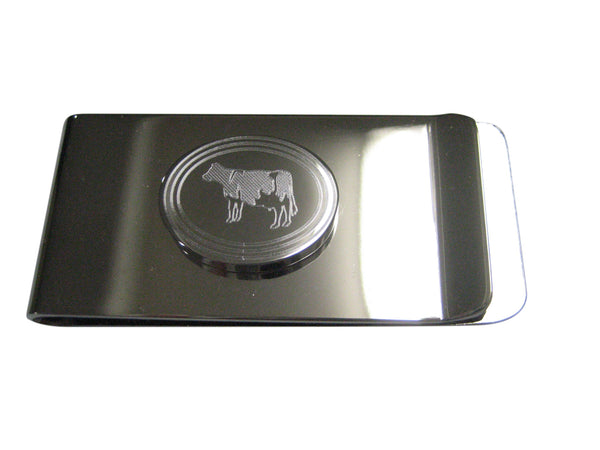 Silver Toned Etched Oval Cow Money Clip