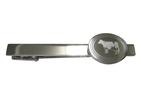 Silver Toned Etched Oval Cow Tie Clip
