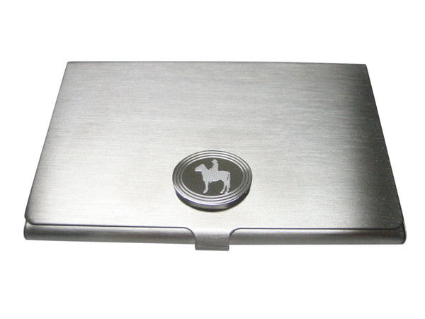 Silver Toned Etched Oval Cowboy Business Card Holder
