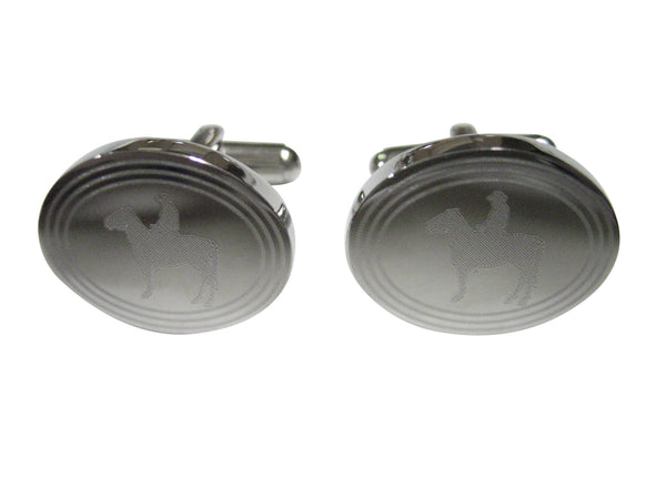 Silver Toned Etched Oval Cowboy Cufflinks